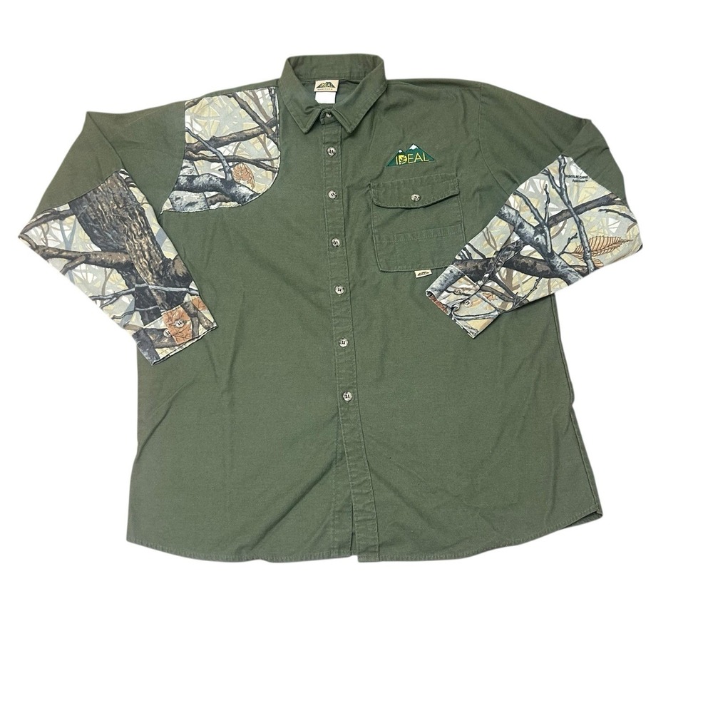 Vintage IDEAL Button Up Shirt Men's XL Skyline Camo Shooting Shirt Hunting Green